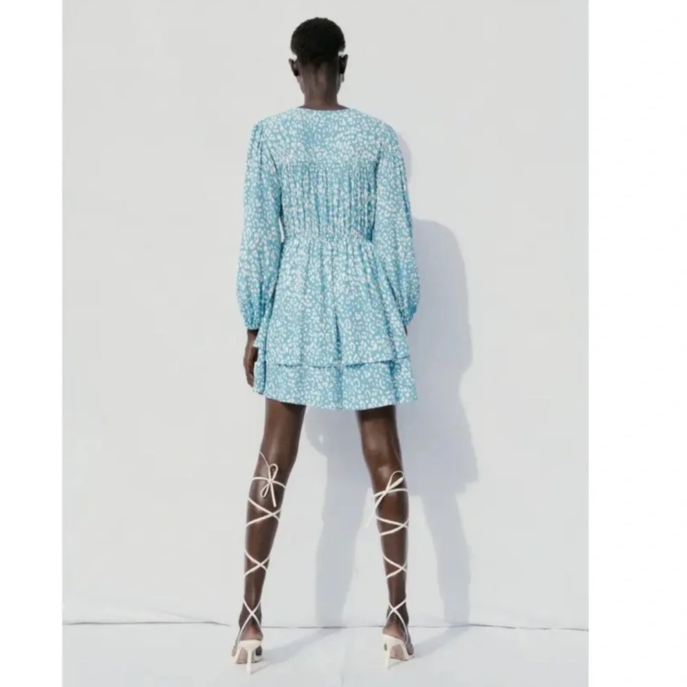 NWOT ZARA Animal Print Long Sleeve Mini Dress Blue White Sz M - Picture 3 of 9